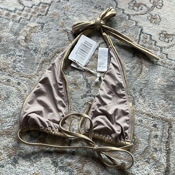 NWT GOOD AMERICAN Shiny Ruched Halter Bikini Top - Picture 6 of 7